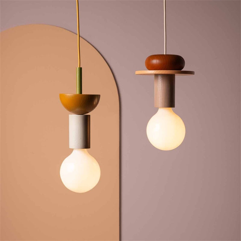 Design Gekleurde Houten Blokken Hanglamp